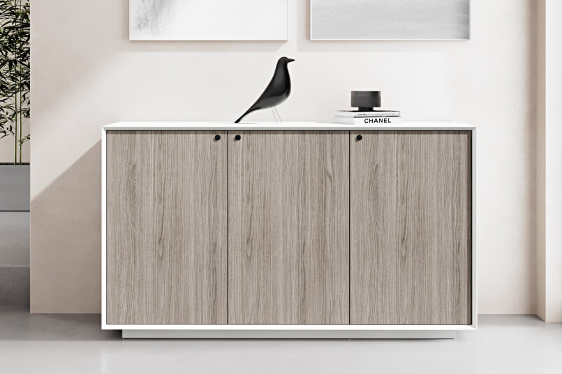 EDGE Series Chamfered Low Height 3 Door White Cabinet